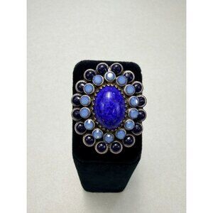 Olli Pop Lapis Lazuli Adjustable Ring Sz 7 Bold Statement Blue Silver